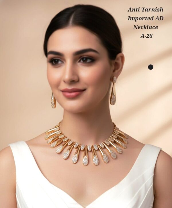 LUXE IMPORTED AMERICAN DIAMOND (AD) SPIKE & DROP CHOKER NECKALE SET - ANTI -TARNISH CONTEMPORARY FESTIVE JEWELRY (006)