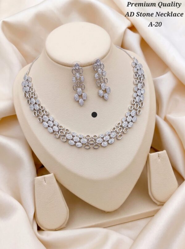 ELEGANT SILVER PLATED AD STONE CHOKER NECKLACE SET WITH DROP EARRINGS (005)
