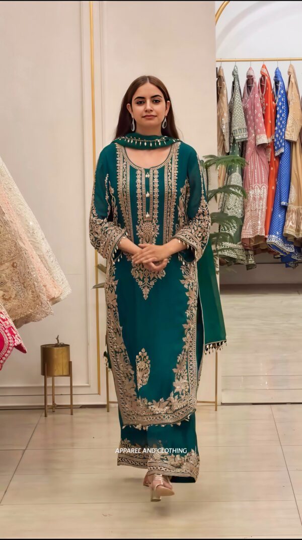 presenting New Collection In Faux Georgette With Heavy Embroidery Sequence Work Top-Bottom And Dupatta Set Fully Stitched Ready To Wear 🔥😍🥰 (031)