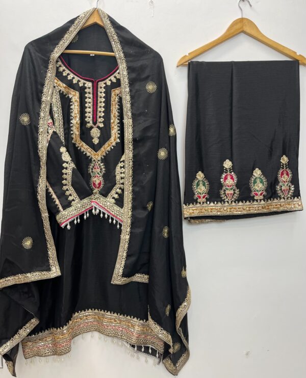 FESTIAL ETHNIC OUTFIT SEQUENCE EMBROIDERY ON SILK FABRIC TOP AND PLAZZO WITH DUPATTA SET (068)