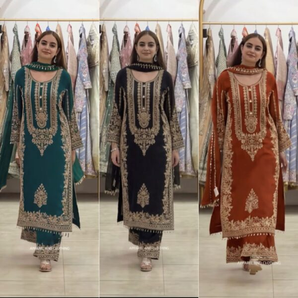 Presenting New Collection In Faux Georgette With Heavy Embroidery Sequence Work Top-Bottom And Dupatta Set Fully Stitched Ready To Wear 🔥😍🥰 (066)