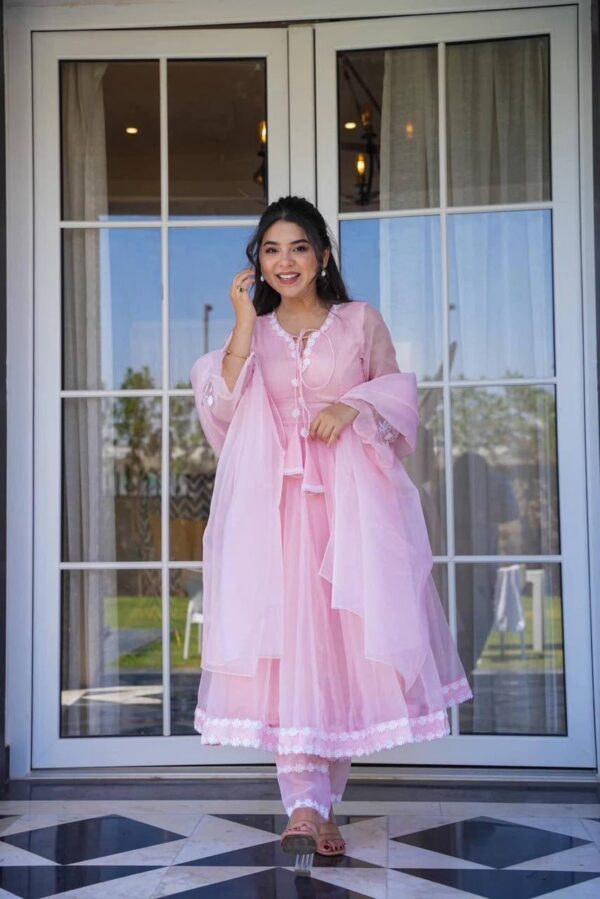 Looking for this same colour beautiful Designer Kurta set On ORGANZA fabric with inner.    (065)